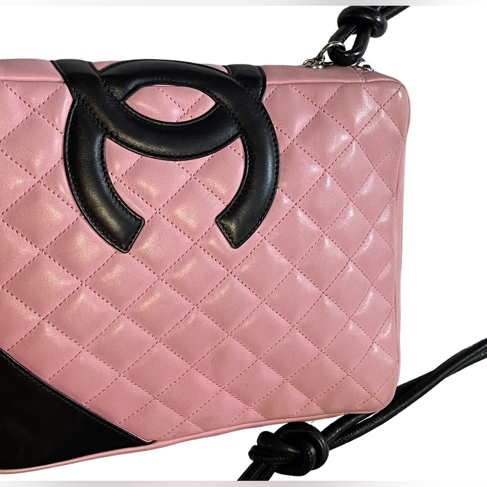 Authentic Chanel Cambon crossbody quilted Pink & black lambskin Y2K EUC - Picture 8 of 16